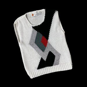 Vintage Sweater Vest 1980s Hand Knitted Geometric Country Concepts Korea Medium